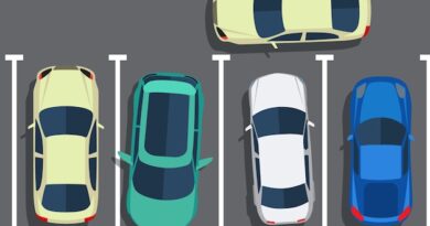Five Cars Are Parked in a Row Facing Eastward